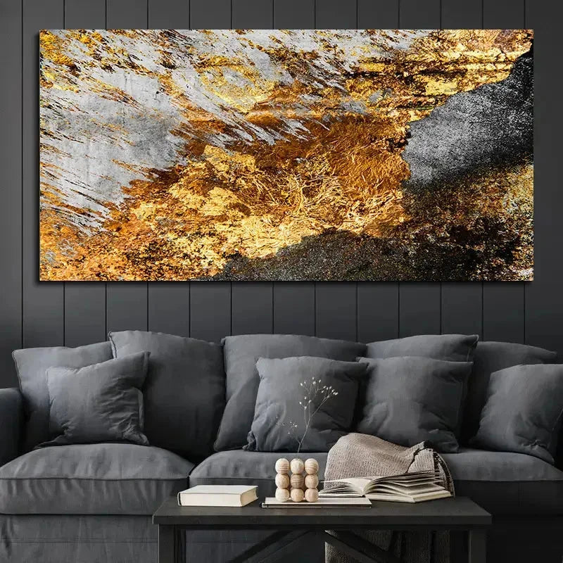Abstract Golden Graffiti Modern Wall Art Canvas Office Home Room Framed 120x60cm