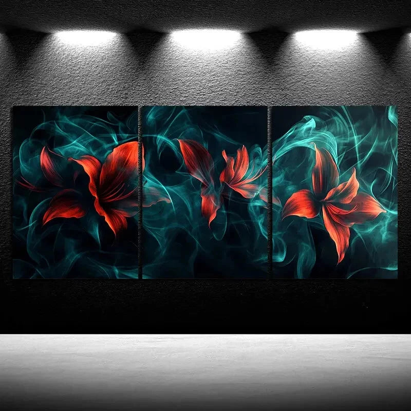 3pcs Abstract Floral Smoke Design Metal Print Ready to Hang Art