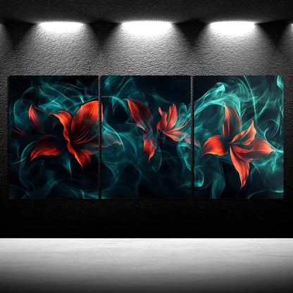 3pcs Abstract Floral Smoke Design Metal Print Ready to Hang Art