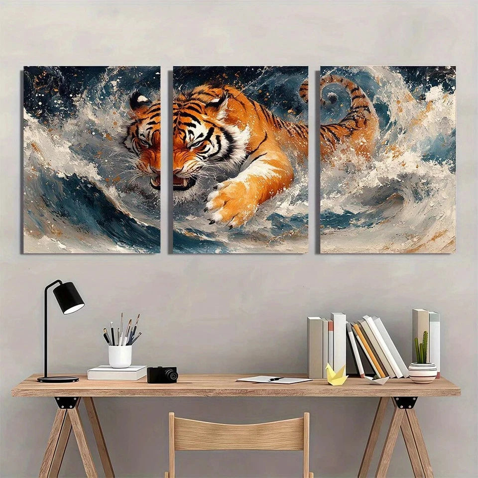 3pcs Tiger Dragon Animals Scenic Urban Vibrant Metal Print Ready to Hang Art