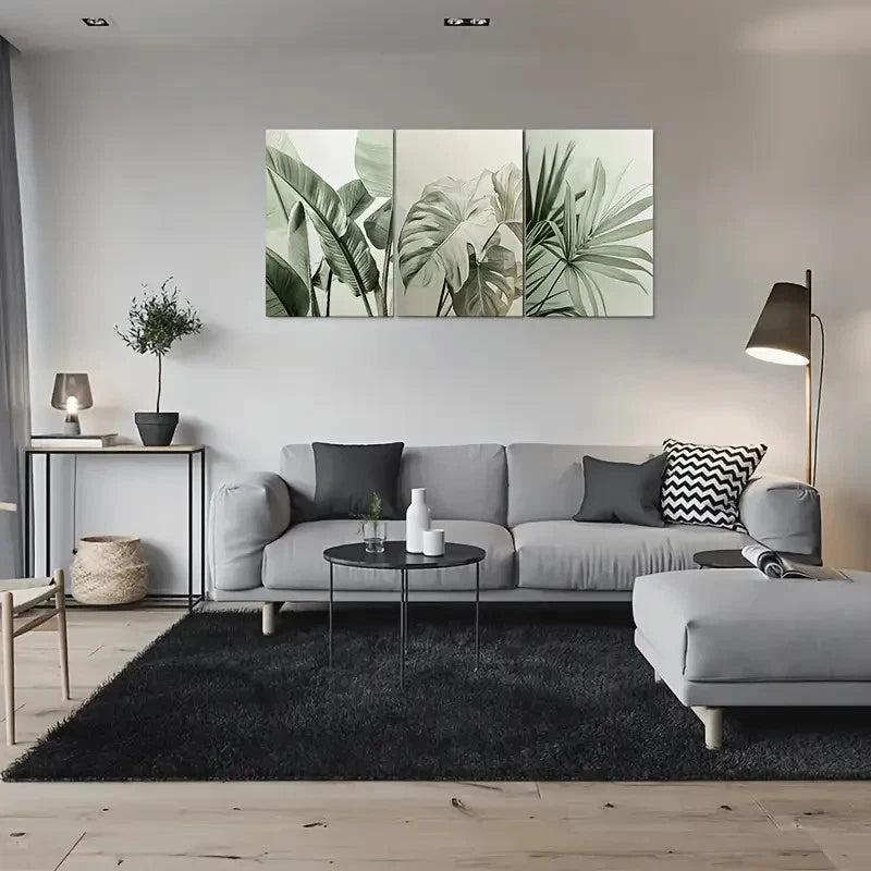 3pcs Minimalist Green Leaf Botanical Metal Print Ready to Hang Art