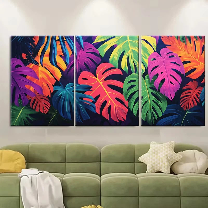 3pcs Vibrant Tropical Jungle and Exotic Foliage Metal Print Ready to Hang Art