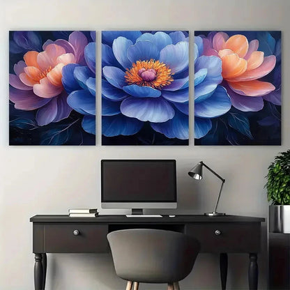 3pcs Blue Violet Peony Floral Abstract Perfect Wall Art Set Canvas Framed 40x60cm - High Quality Print 100% Australian Made Wall Canvas Ready to Hang