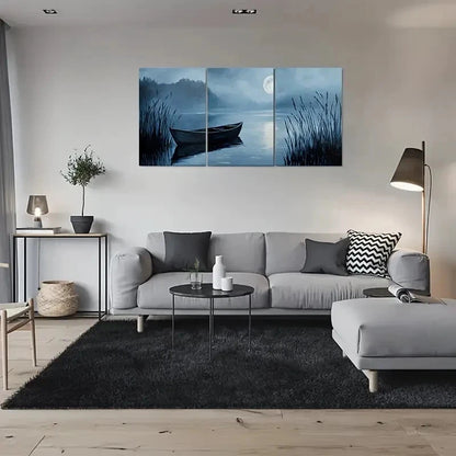 3pcs Serene Moonlit Lake Blue Nature Metal Print Ready to Hang Art