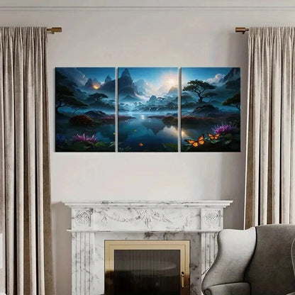 3pcs Landscape Art with Mountains Lakes Wall Art Set Canvas Framed 40x60cm - High Quality Print 100% Australian Made Wall Canvas Ready to Hang