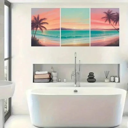 3pcs Sunset Beach & Palm Tree Wall Art Canvas Unframed - High Quality Print 100% Australian Made Wall Canvas