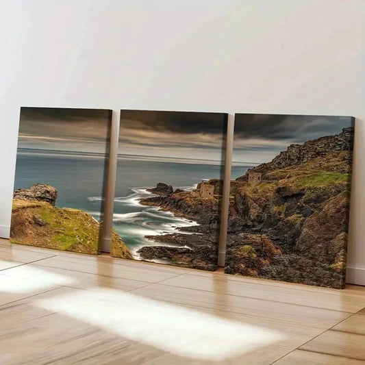 3pcs Island Coastline Seaside Sea  Wall Art Set Canvas Framed 40x60cm - High Quality Print 100% Australian Made Wall Canvas Ready to Hang