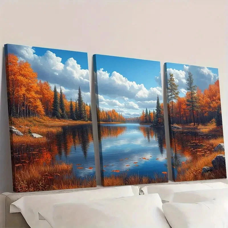 3pcs Trout Lake Canada Ontario Panoramic Wall Art Set Canvas Framed 40x60cm - High Quality Print 100% Australian Made Wall Canvas Ready to Hang