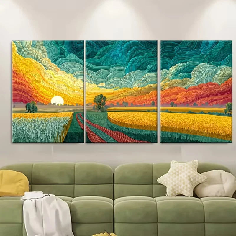 3pcs , seamless continuous artwork, Sunrise Metal Print Ready to Hang Art