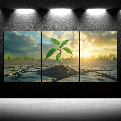 3pcs A Plant with Great Vitality Green Leaves Metal Print Ready to Hang Art