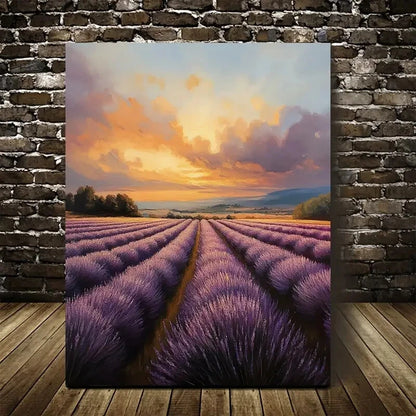 Serene Purple Lavender Rows Under Vibrant Sky 40x60cm Metal Print Ready to Hang
