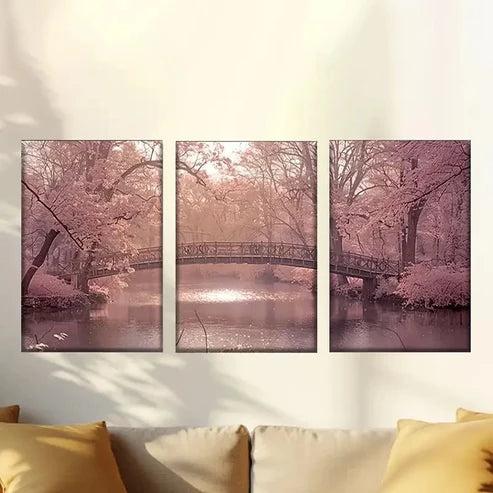 3pcs Bridge Over River Wall Art Set Canvas Unframed - High Quality Print 100% Australian Made Wall Canvas