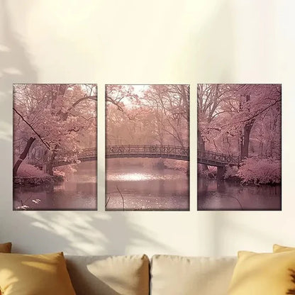 3pcs Bridge Over River Wall Art Set Canvas Unframed - High Quality Print 100% Australian Made Wall Canvas