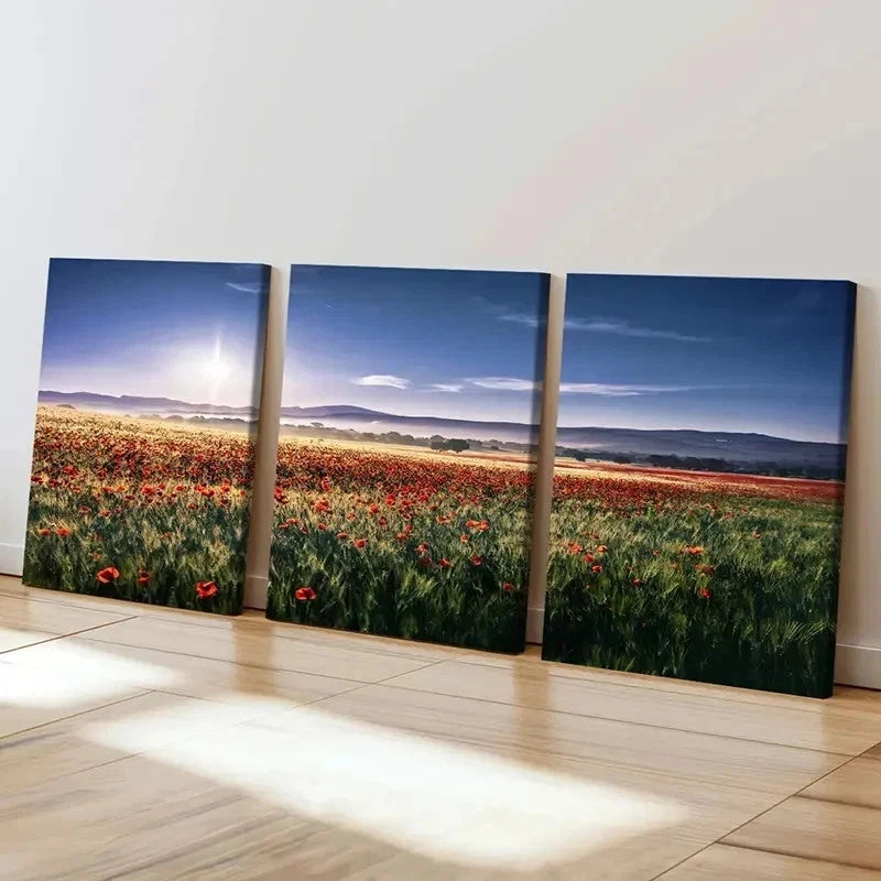 3pcs Sea Of Flowers Flower Garden Scenery Wall Art Set Canvas Framed 40x60cm - High Quality Print 100% Australian Made Wall Canvas Ready to Hang