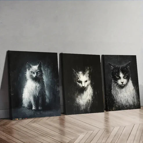 3pcs Beautiful Cat Black Darkness Perfect Wall Art Set Canvas Unframed - High Quality Print 100% Australian Made Wall Canvas