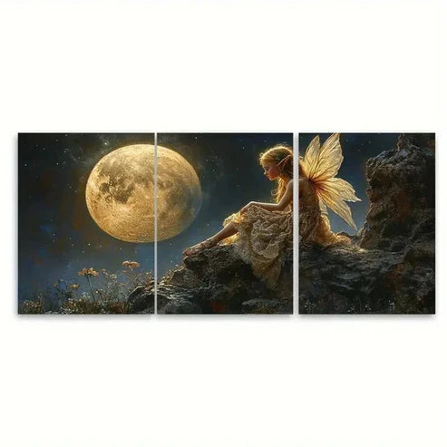 3pcs Moonlit Pixie Fairy Fantasy Decor Wall Art Set Canvas Unframed – High Quality Print 100% Australian Made Wall Canvas