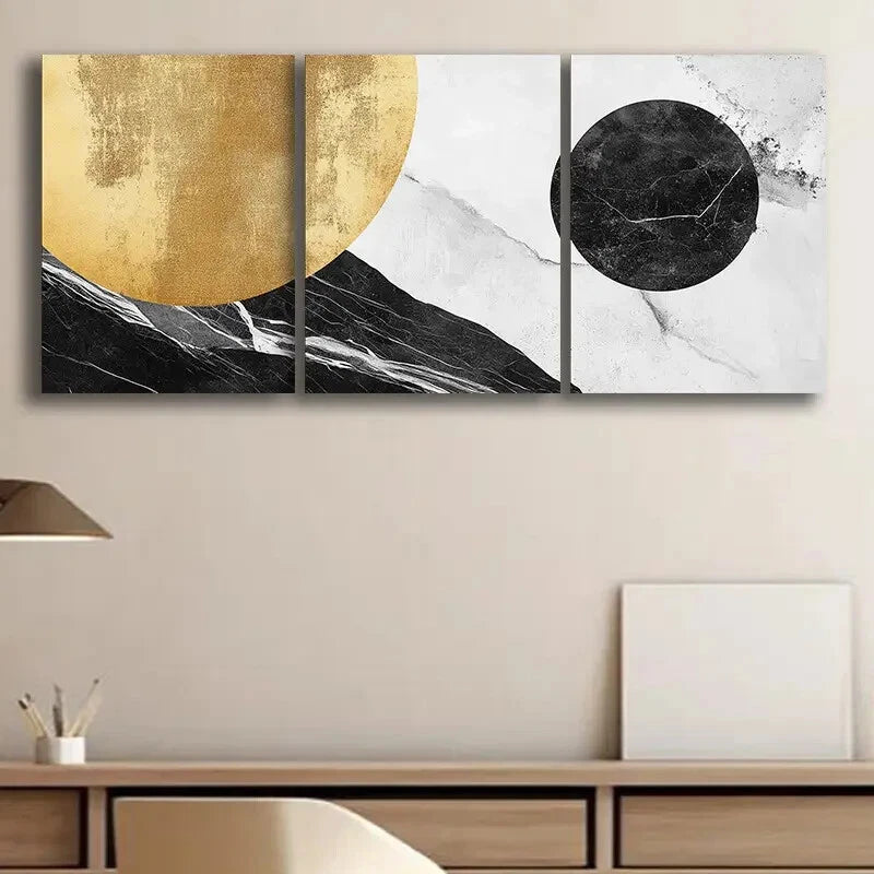 3pcs Modern Golden and Marble Design Metal Print Ready to Hang Art