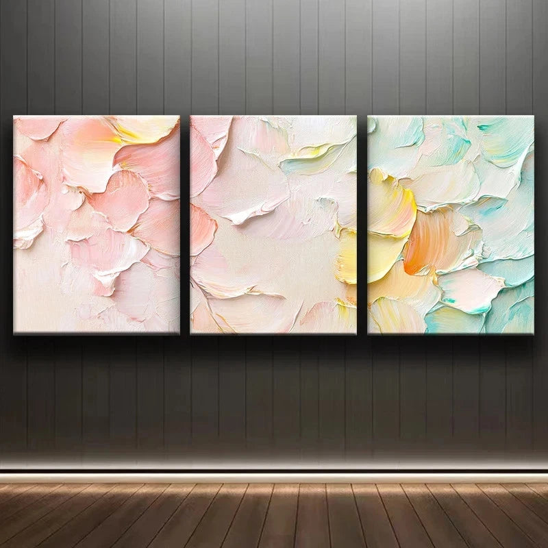 3pcs Abstract Pink Yellow Grey Paintings Metal Print Ready to Hang Art