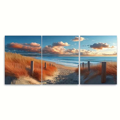 3pcs Serene Bournemouth Beach Walkway Wall Art Set Canvas Framed 40x60cm - High Quality Print 100% Australian Made Wall Canvas Ready to Hang