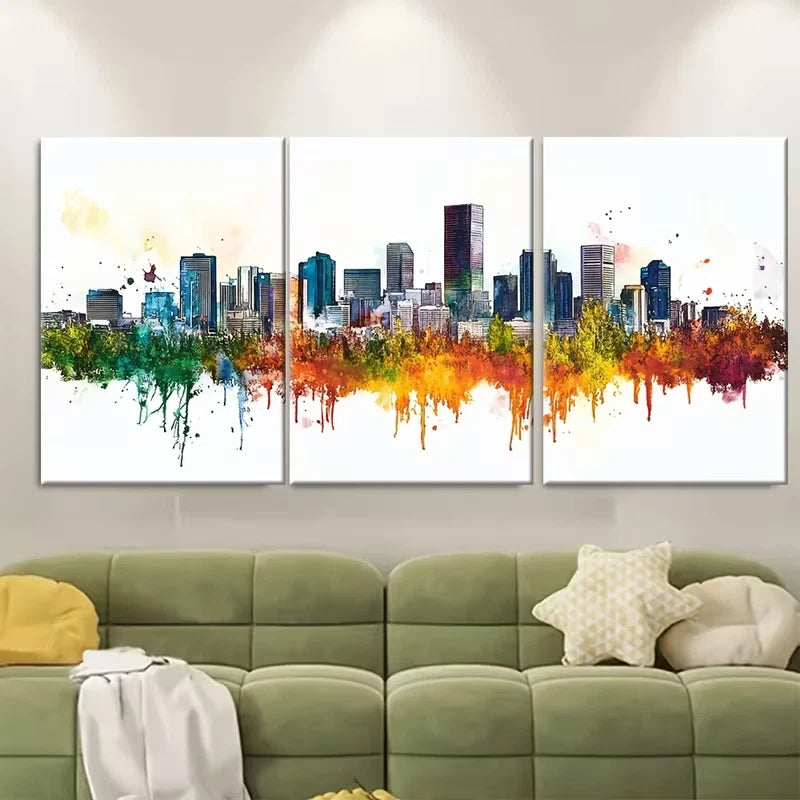3pcs Denver Watercolour Skyline Metal Print Ready to Hang Art