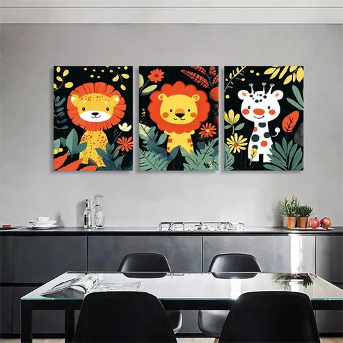 3pcs Cute Animal Safari Playful Perfect Wall Art Set Canvas Unframed - High Quality Print 100% Australian Made Wall Canvas