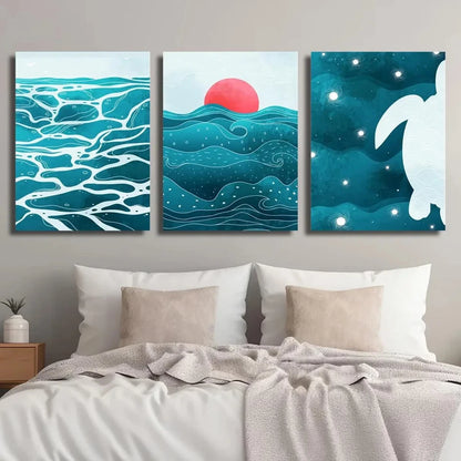 3pcs Blue and White Water Surface Metal Print Ready to Hang Art