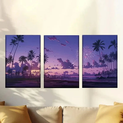 3pcs Seaside Sunset with Trees Wall Art Canvas Unframed – High Quality Print 100% Australian Made Wall Canvas