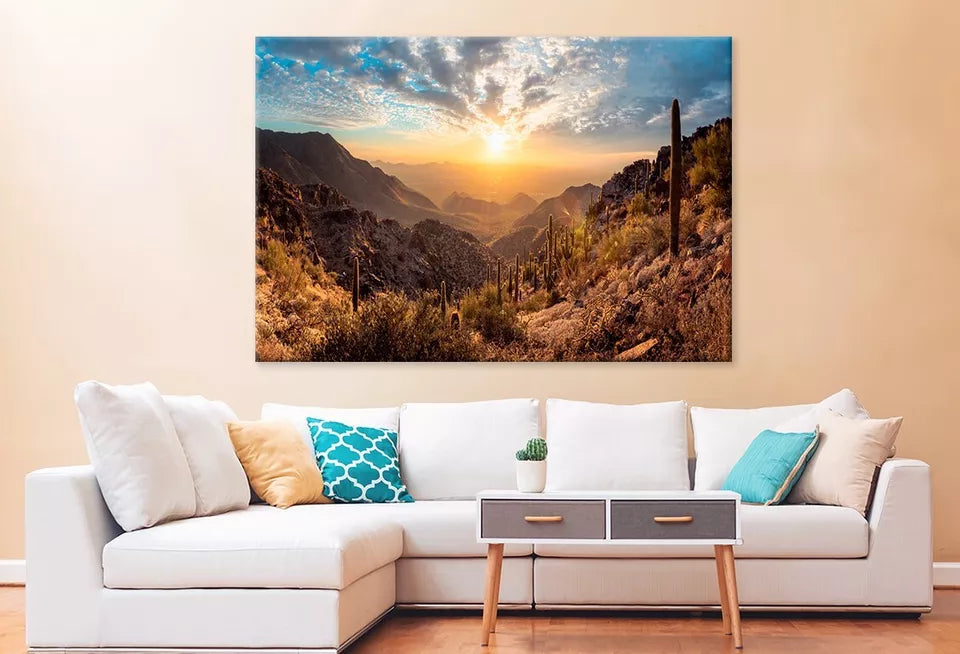 Vibrant Cactus Trees And Sunrise Wall Art Decor 100% Australian Made