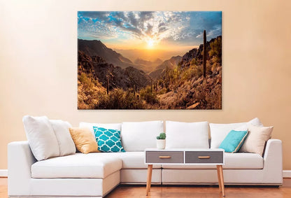 Vibrant Cactus Trees And Sunrise Wall Art Decor 100% Australian Made