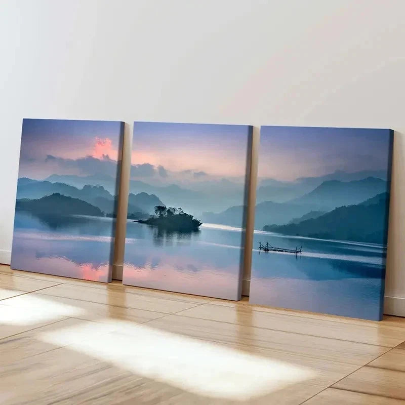 3pcs Lake Forest And Mountain Decoration Wall Art Set Canvas Framed 40x60cm - High Quality Print 100% Australian Made Wall Canvas Ready to Hang