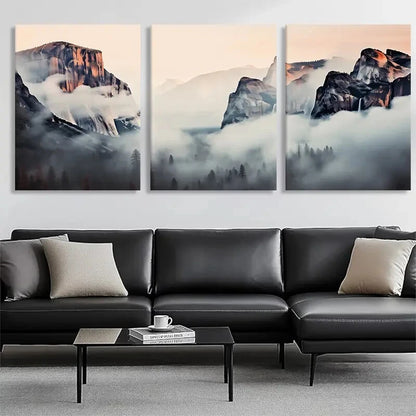 3pcs Foggy Scenic View Golden Mountain Perfect Wall Art Set Canvas Framed 40x60cm - High Quality Print 100% Australian Made Wall Canvas Ready to Hang