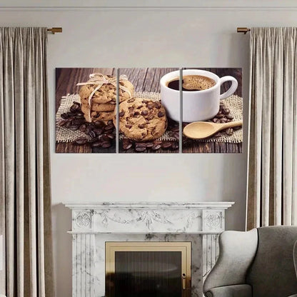 3pcs Coffee Cookies Breakfast Decoration Wall Art Set Canvas Framed 40x60cm - High Quality Print 100% Australian Made Wall Canvas Ready to Hang