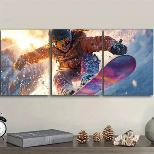 3pcs Featuring a Snowboarder Wall Art Set Canvas Unframed – High Quality Print, 100% Australian Made Wall Canvas