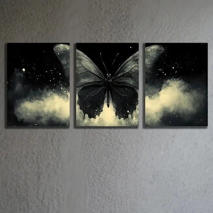 3pcs Black Mystical Butterfly Decoration Wall Art Set Canvas Framed 40x60cm - High Quality Print 100% Australian Made Wall Canvas Ready to Hang