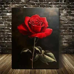 Vibrant Red Rose Painting 40x60cm Metal Print Ready to Hang