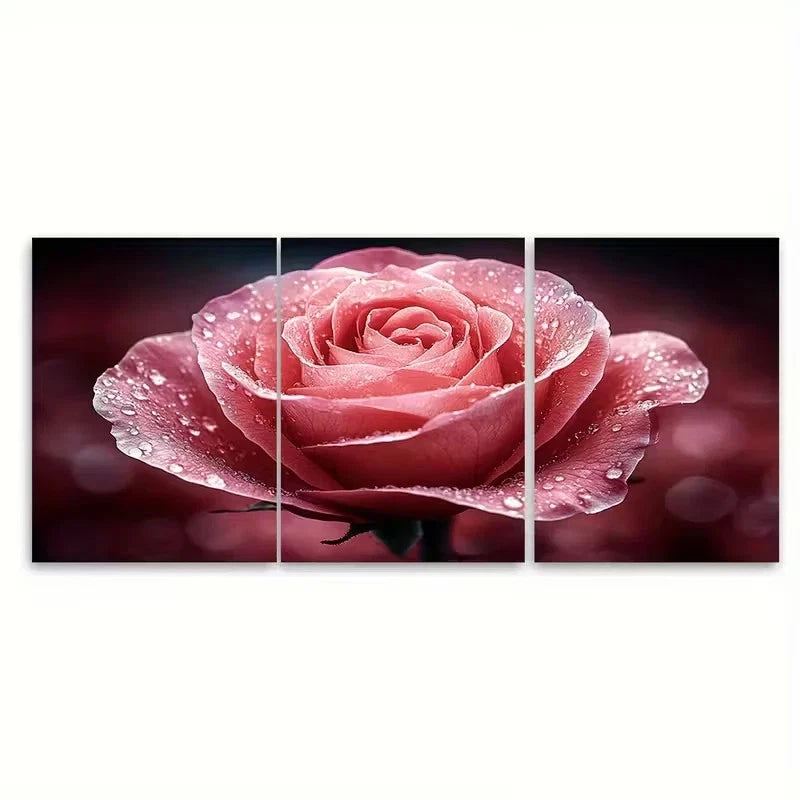3pcs Bright Pink Rose Wall Art Set Canvas Framed 50x70cm – High Quality Print 100% Australian Made Wall Canvas Ready to Hang
