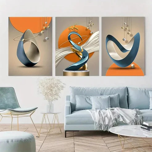 3pcs Golden Abstract art Wall Art Canvas Unframed - High Quality Print 100% Australian Made Wall Canvas