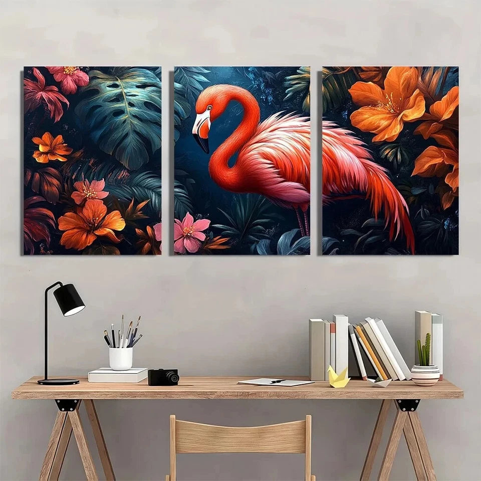 3pcs Colorful Animal Flamingo Funny Metal Print Ready to Hang Art
