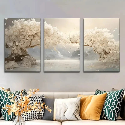 3pcs Elegant Abstract Fresh White Flower Metal Print Ready to Hang Art