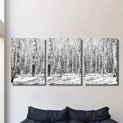 3pcs Black and White Birch Winter Forest Wall Art Canvas Unframed – High Quality Print 100% Australian Made Wall Canvas