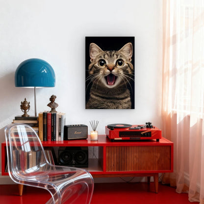Vibrant Surprised Tabby Cat 60x90cm Metal Print Ready to Hang