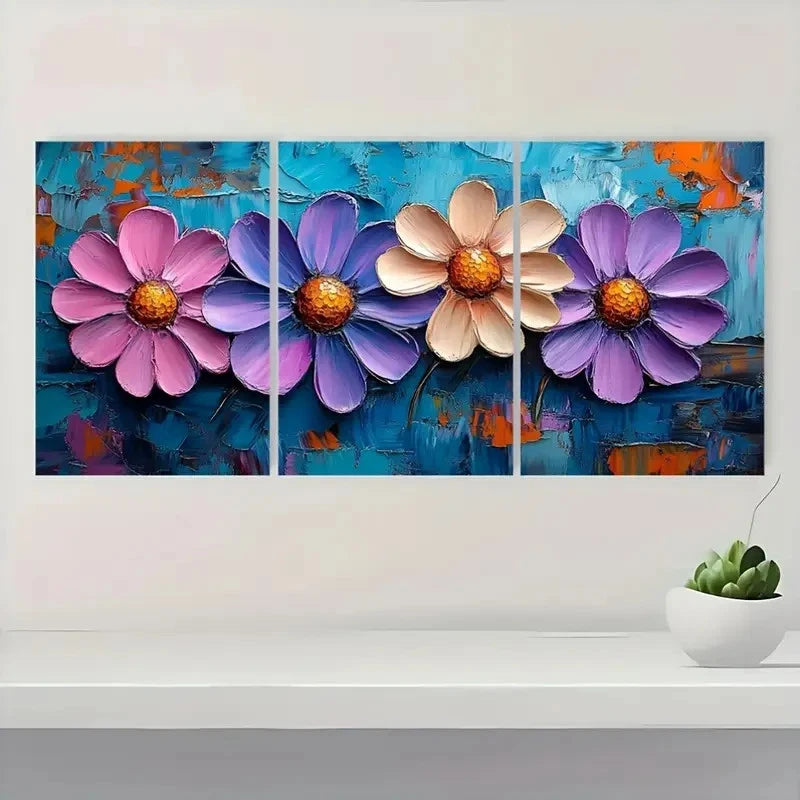 3pcs Flower Painting Abstract Floral  re  Wall Art Set Canvas Framed 40x60cm - High Quality Print 100% Australian Made Wall Canvas Ready to Hang