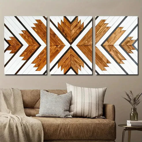 3pcs Geometric Wood Wall Art Set Canvas Unframed - High Quality Print 100% Australian Made Wall Canvas