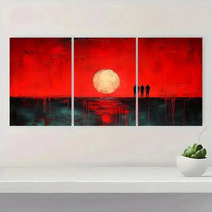 3pcs Red Minimalist Decor Wall Art Set Canvas Framed 60x90cm - High Quality Print 100% Australian Made Wall Canvas Ready to Hang