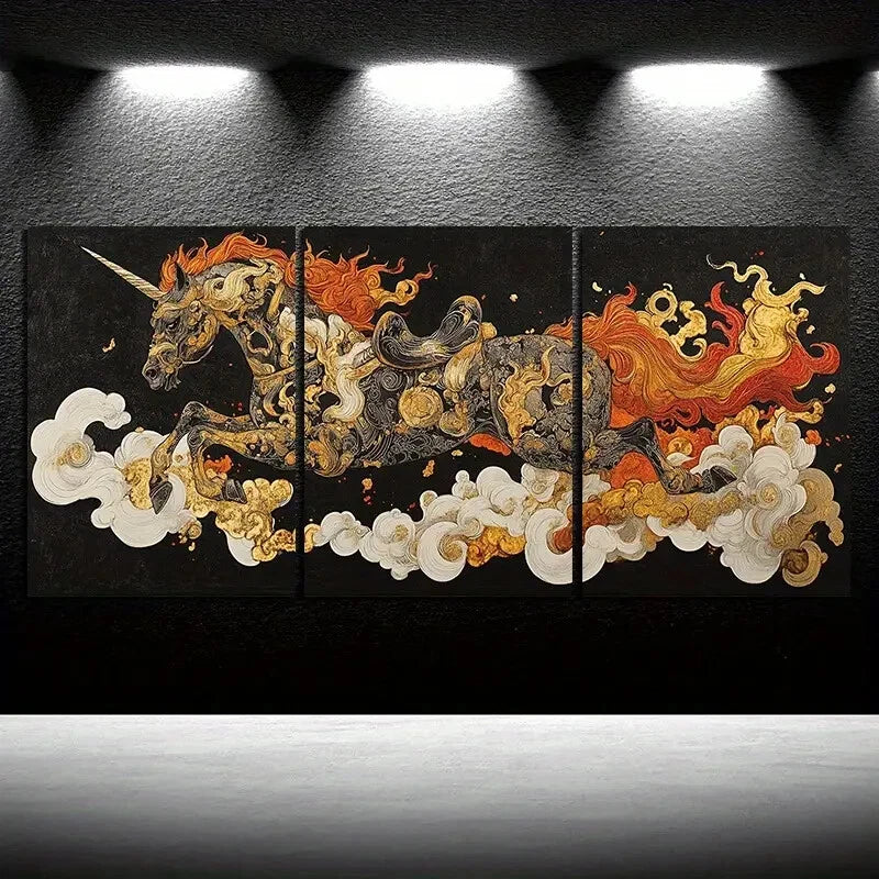 3pcs Horses Painting Colourful Abstract Metal Print Ready to Hang Art