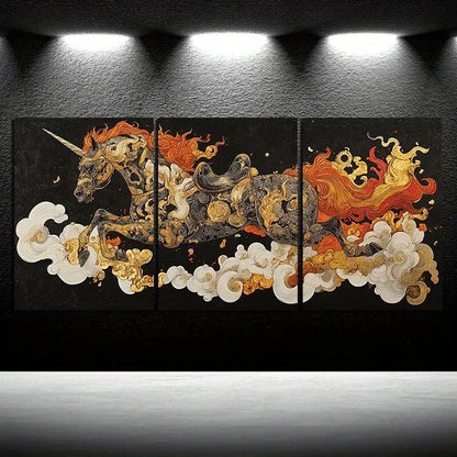 3pcs Horses Painting Colourful Abstract Metal Print Ready to Hang Art