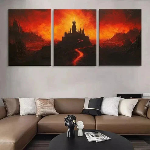 3pcs Silhouetted Against Blazing Orange Prefect Wall Art Canvas Unframed - High Quality Print 100% Australian Made Wall Canvas
