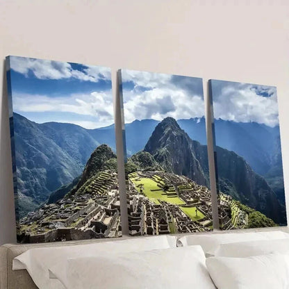 3pcs Historic Sanctuary of Machu Picchu Wall Art Set Canvas Framed 40x60cm - High Quality Print 100% Australian Made Wall Canvas Ready to Hang