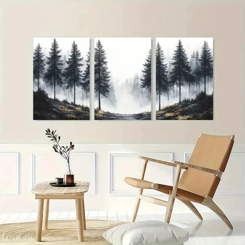 3pcs Sketch Pine Trees Landscape Nature Perfect Wall Art Set Canvas Framed 40x60cm - High Quality Print 100% Australian Made Wall Canvas Ready to Hang