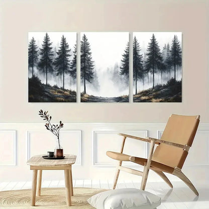 3pcs Sketch Pine Trees Landscape Nature Perfect Wall Art Set Canvas Framed 40x60cm - High Quality Print 100% Australian Made Wall Canvas Ready to Hang